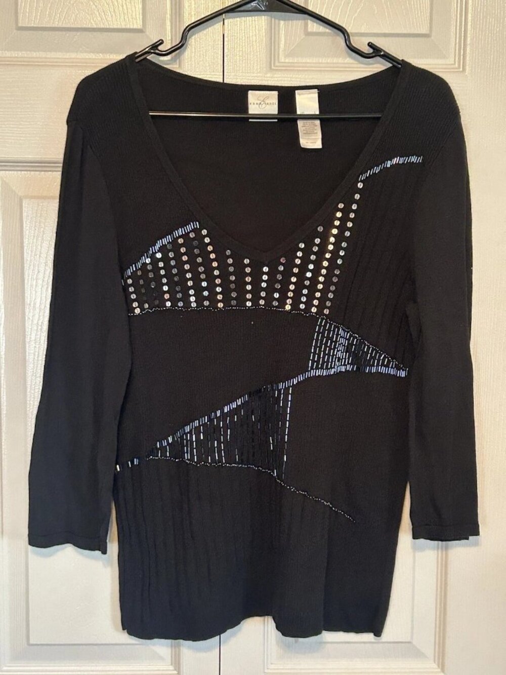 Emma James Black Sweater Sequin Details Size Large Vintage Women's